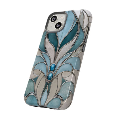 Art Deco Aquamarine Stained Glass Phone Case Luxury Blue iPhone Samsung Pixel Case