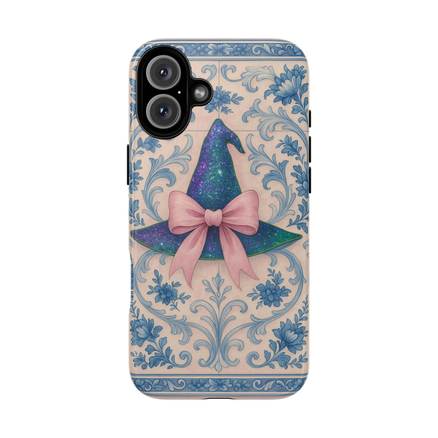 Phone Cases Witches Hat with Coquette Pink Bow in Azulejo Style