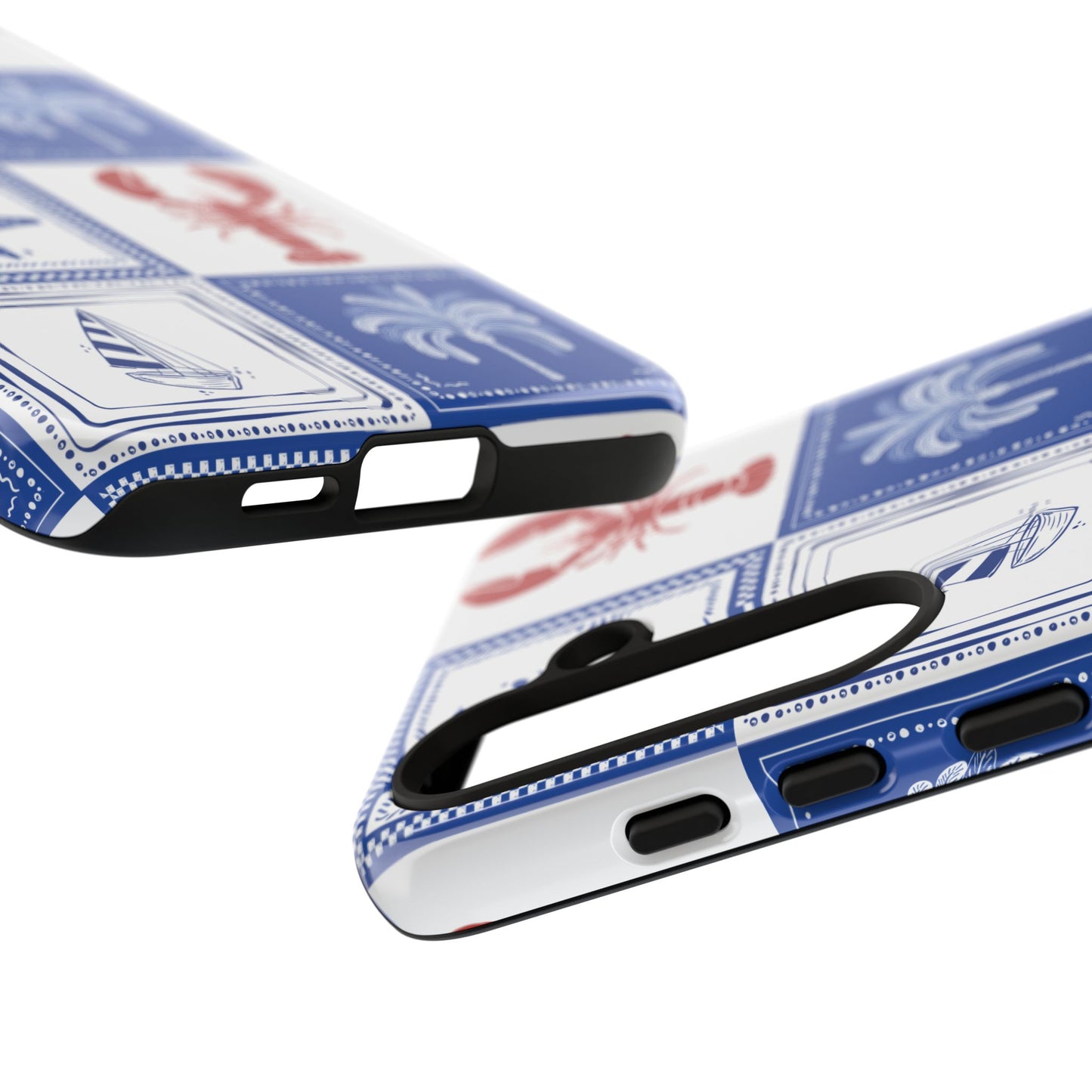 Coastal Tile Phone Case Blue White Nautical Lobster iPhone Samsung Pixel Case