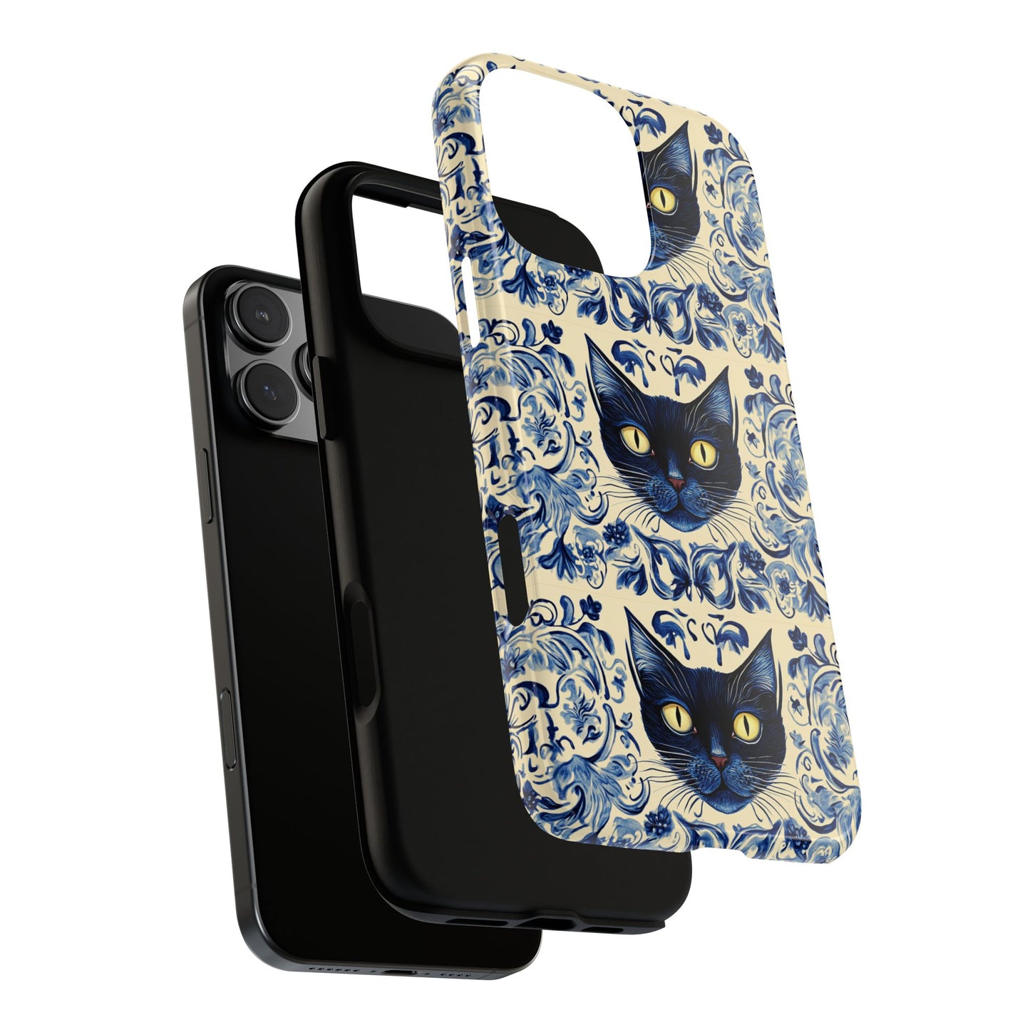 Tough Phone Cases - Mediterranean Tile Motif With Blue Cats