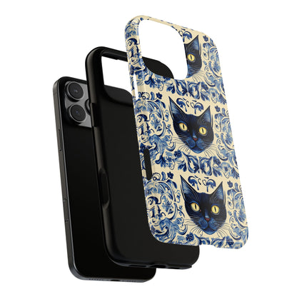 Tough Phone Cases - Mediterranean Tile Motif With Blue Cats