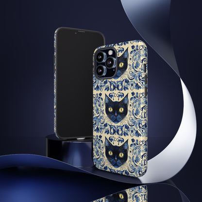 Tough Phone Cases - Mediterranean Tile Motif With Blue Cats