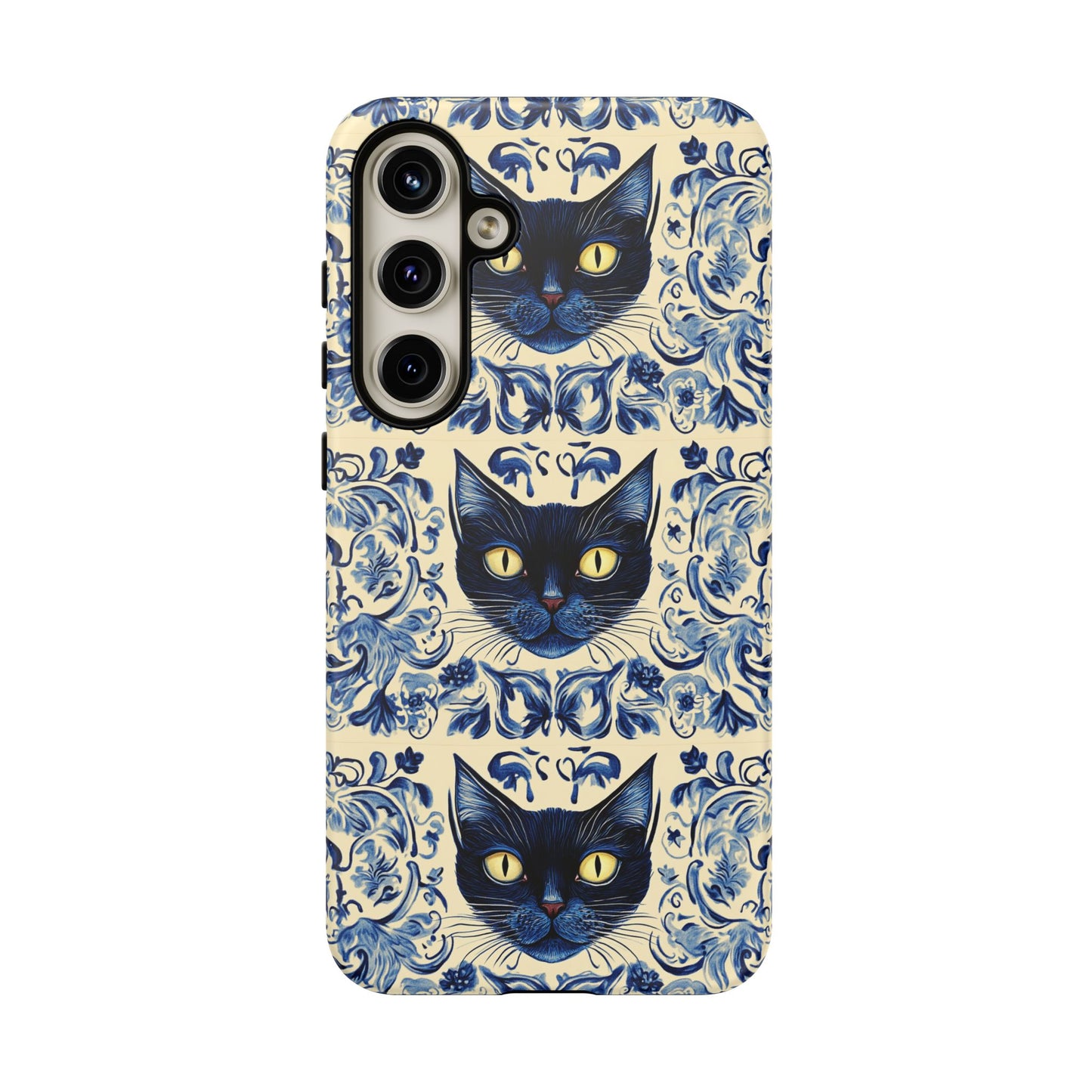 Tough Phone Cases - Mediterranean Tile Motif With Blue Cats