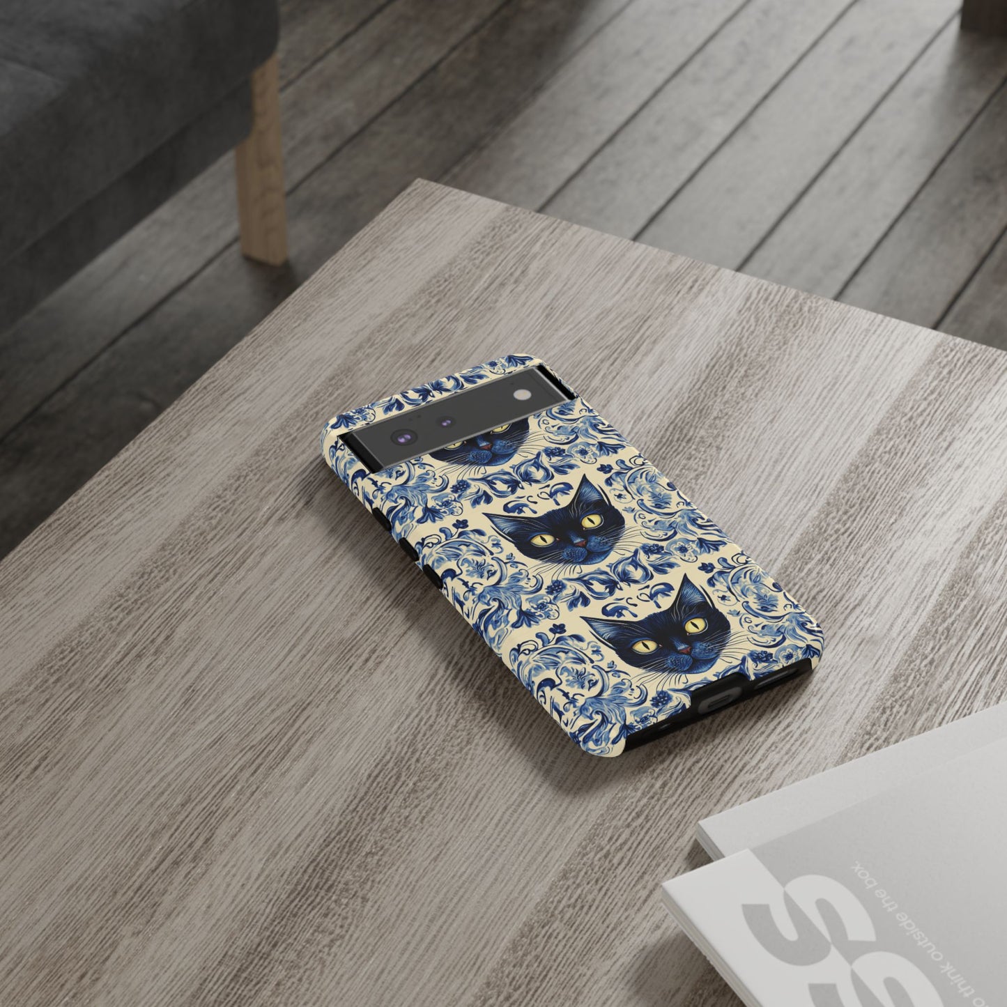 Tough Phone Cases - Mediterranean Tile Motif With Blue Cats