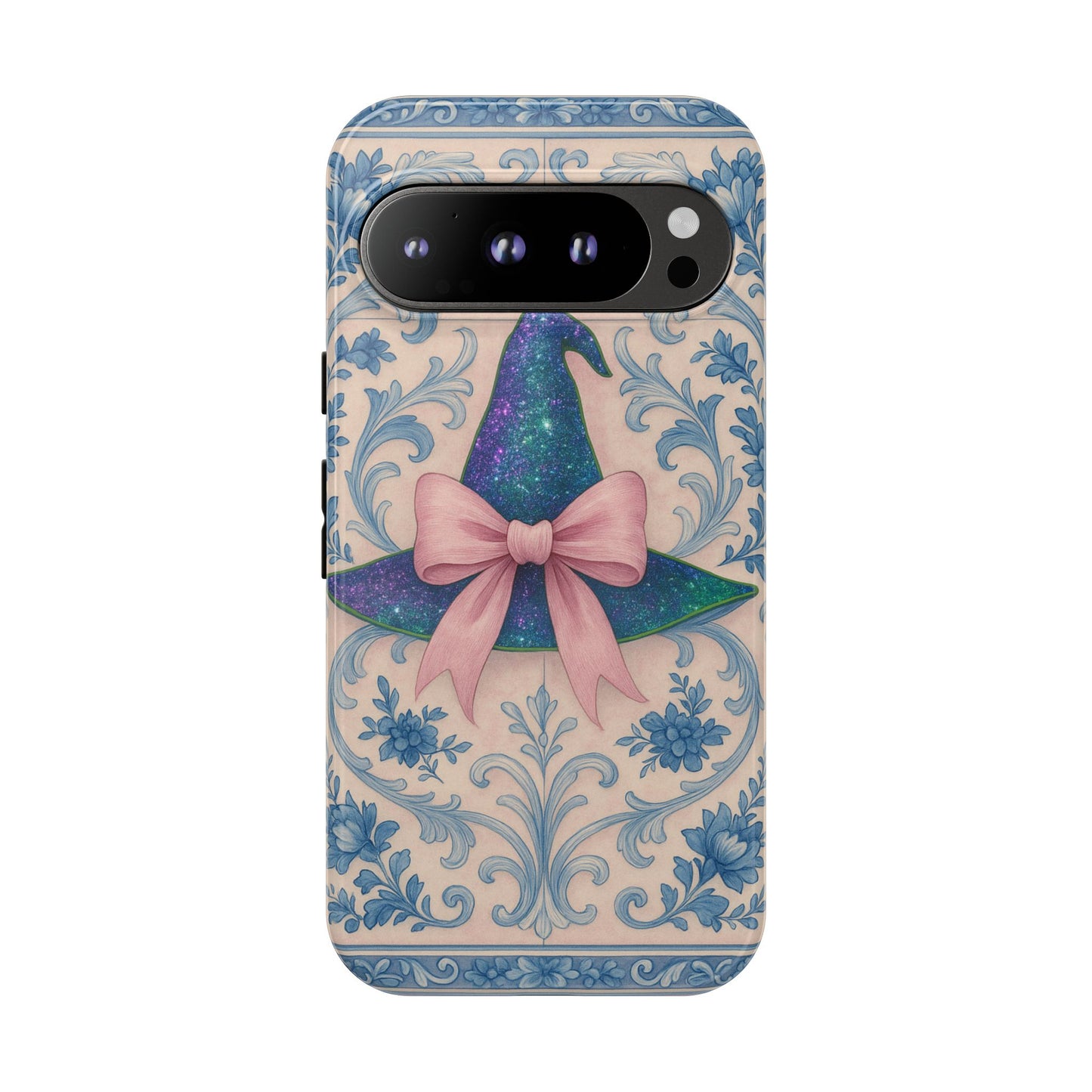 Phone Cases Witches Hat with Coquette Pink Bow in Azulejo Style