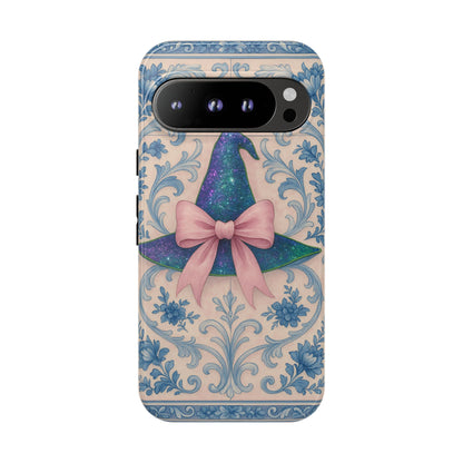 Phone Cases Witches Hat with Coquette Pink Bow in Azulejo Style