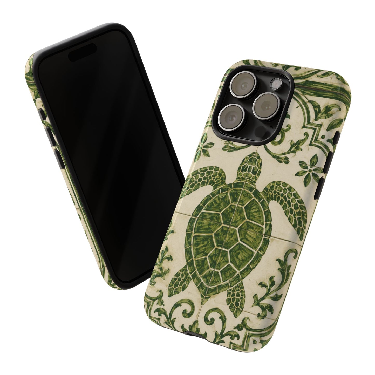 Green Azulejo Sea Turtle Phone Case | Portuguese Tile Coastal iPhone & Samsung Case