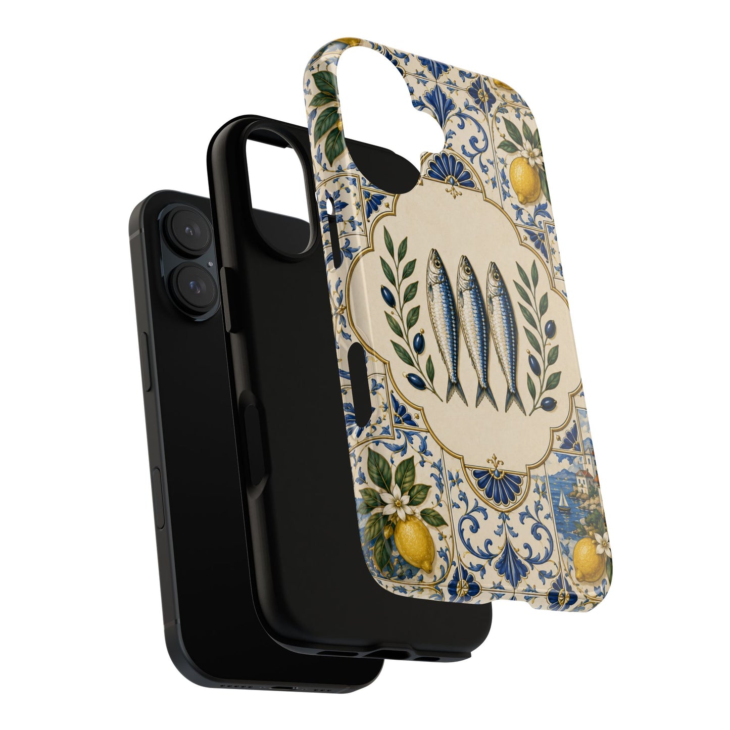 Mediterranean Sardine Phone Case – Portuguese Tile Lemon Coastal Tough Case