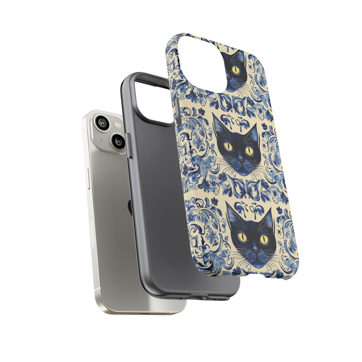 Tough Phone Cases - Mediterranean Tile Motif With Blue Cats