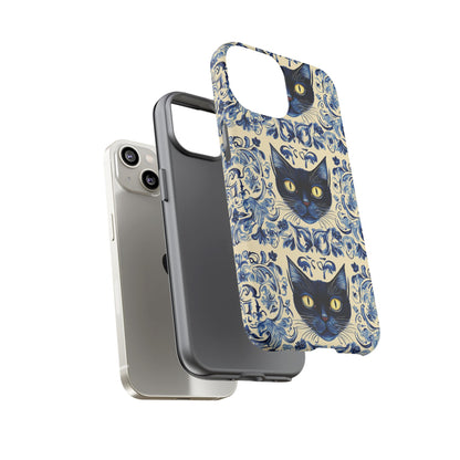 Tough Phone Cases - Mediterranean Tile Motif With Blue Cats