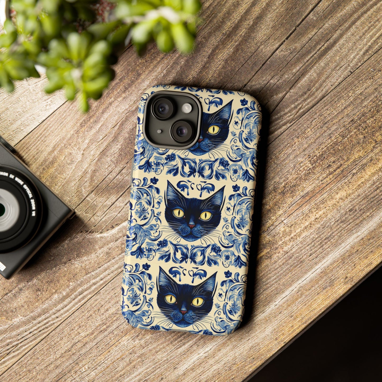 Tough Phone Cases - Mediterranean Tile Motif With Blue Cats