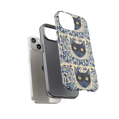 Tough Phone Cases - Mediterranean Tile Motif With Blue Cats