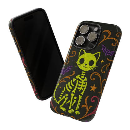 Halloween Cat Skeleton Phone Case Cute Spooky Neon iPhone Samsung Pixel Case