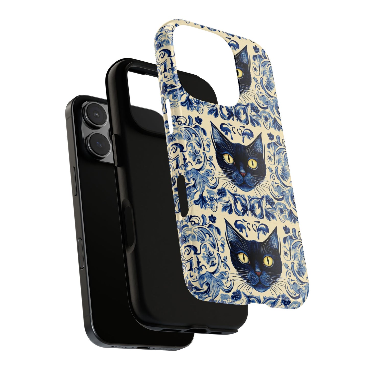 Tough Phone Cases - Mediterranean Tile Motif With Blue Cats
