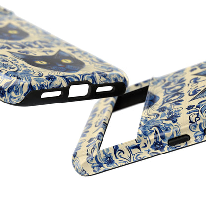 Tough Phone Cases - Mediterranean Tile Motif With Blue Cats