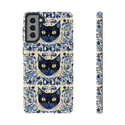 Tough Phone Cases - Mediterranean Tile Motif With Blue Cats