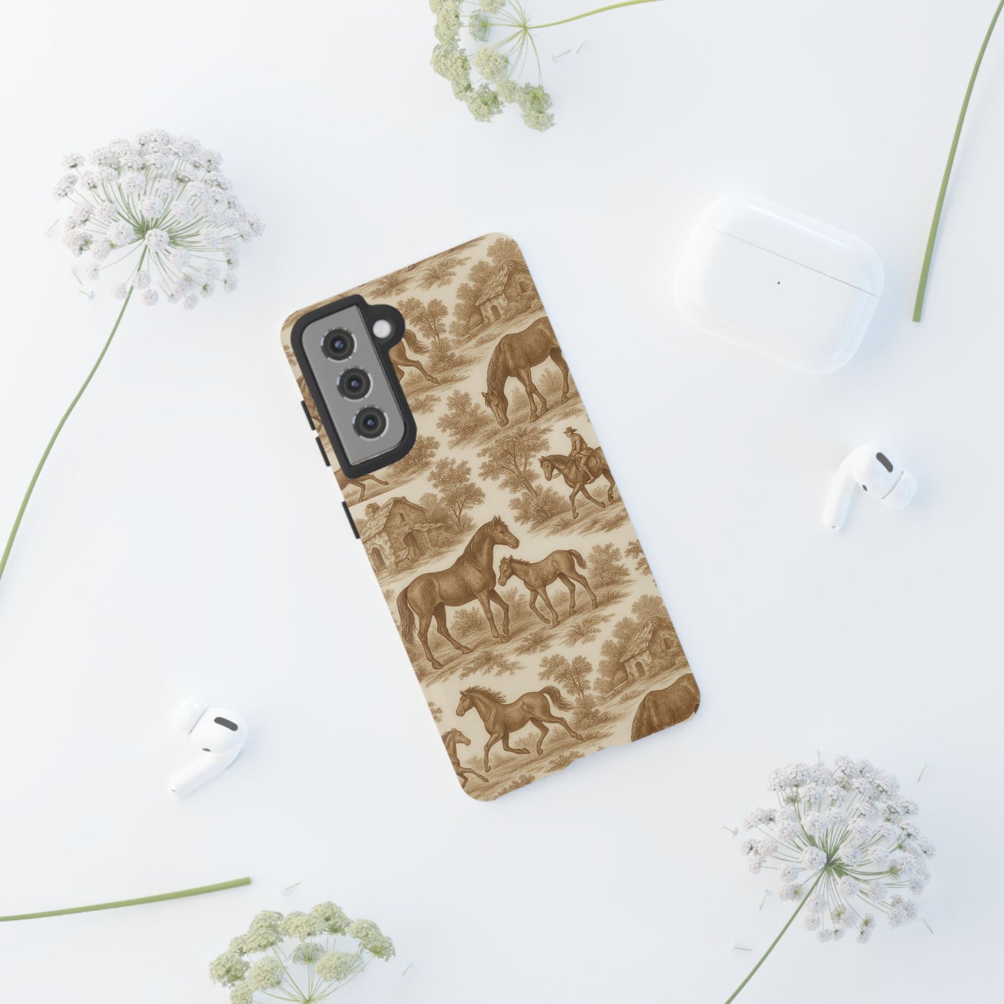 Tough Phone Cases - Horses in Toile De Joyu Motif