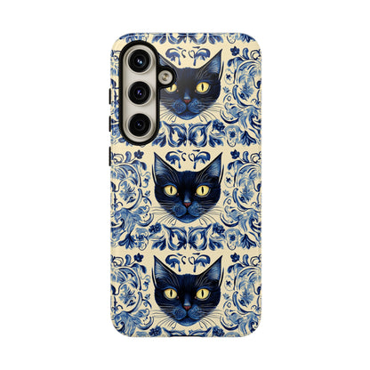 Tough Phone Cases - Mediterranean Tile Motif With Blue Cats