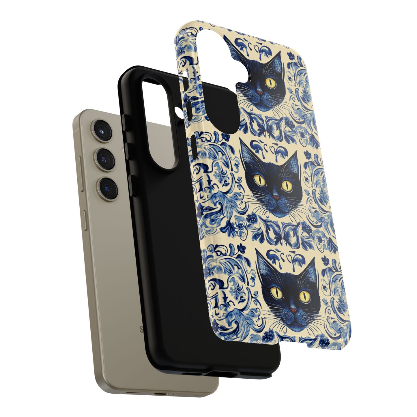 Tough Phone Cases - Mediterranean Tile Motif With Blue Cats