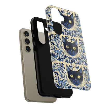 Tough Phone Cases - Mediterranean Tile Motif With Blue Cats