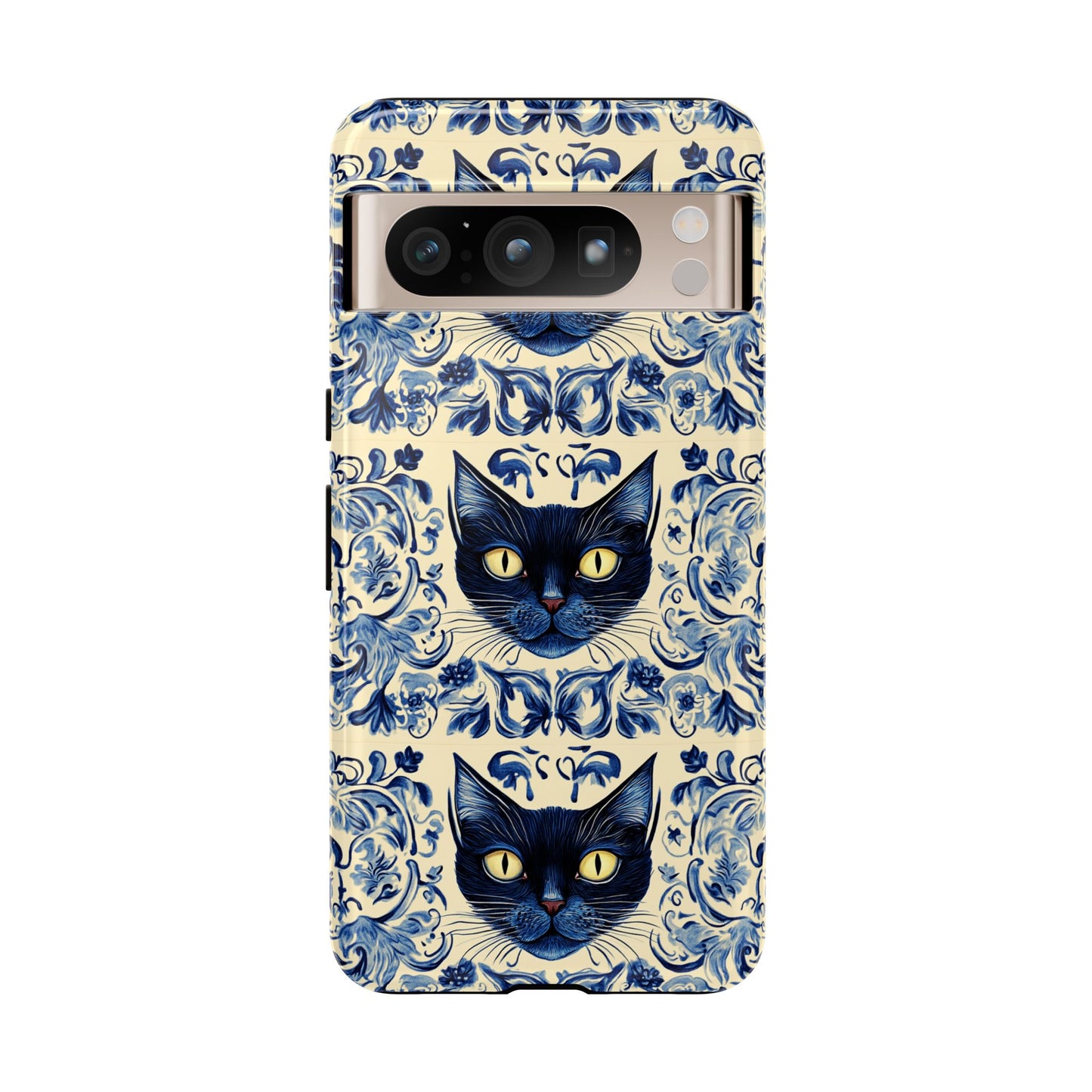Tough Phone Cases - Mediterranean Tile Motif With Blue Cats