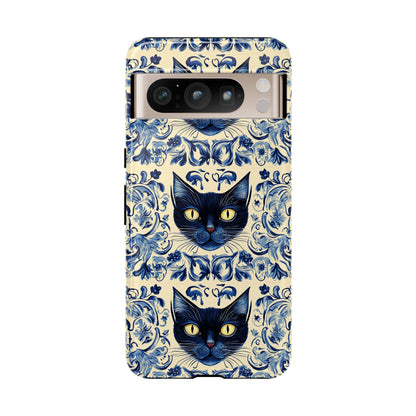Tough Phone Cases - Mediterranean Tile Motif With Blue Cats