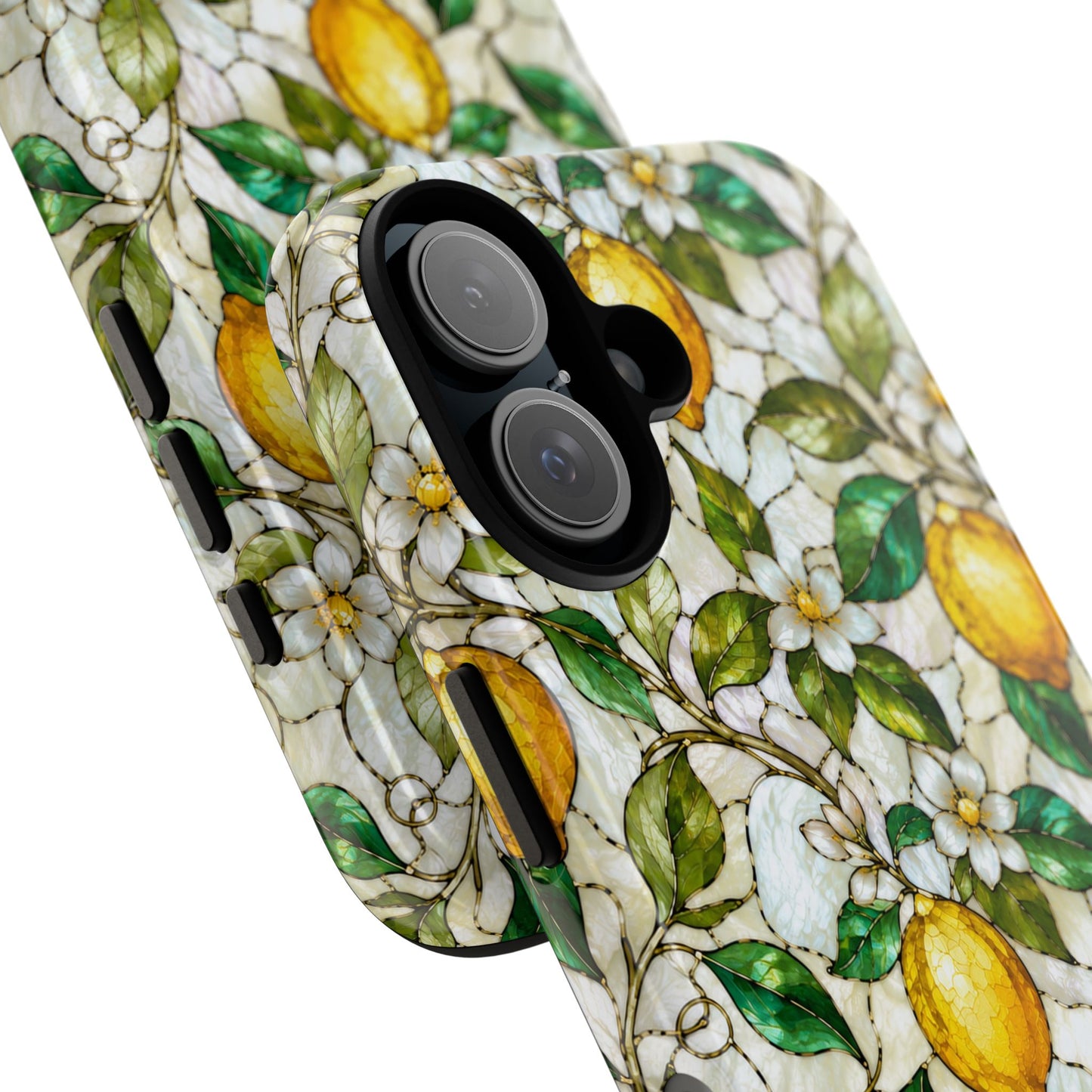 Stained Glass Lemon Phone Case, Citrus Botanical iPhone Case, Coastal Mediterranean Summer Fruits Floral Case, Art Nouveau Tough Cover