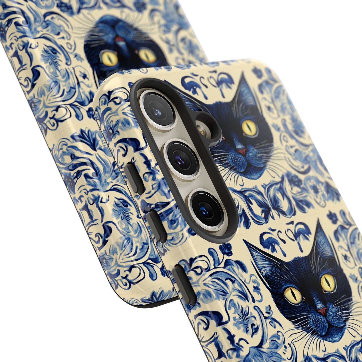 Tough Phone Cases - Mediterranean Tile Motif With Blue Cats