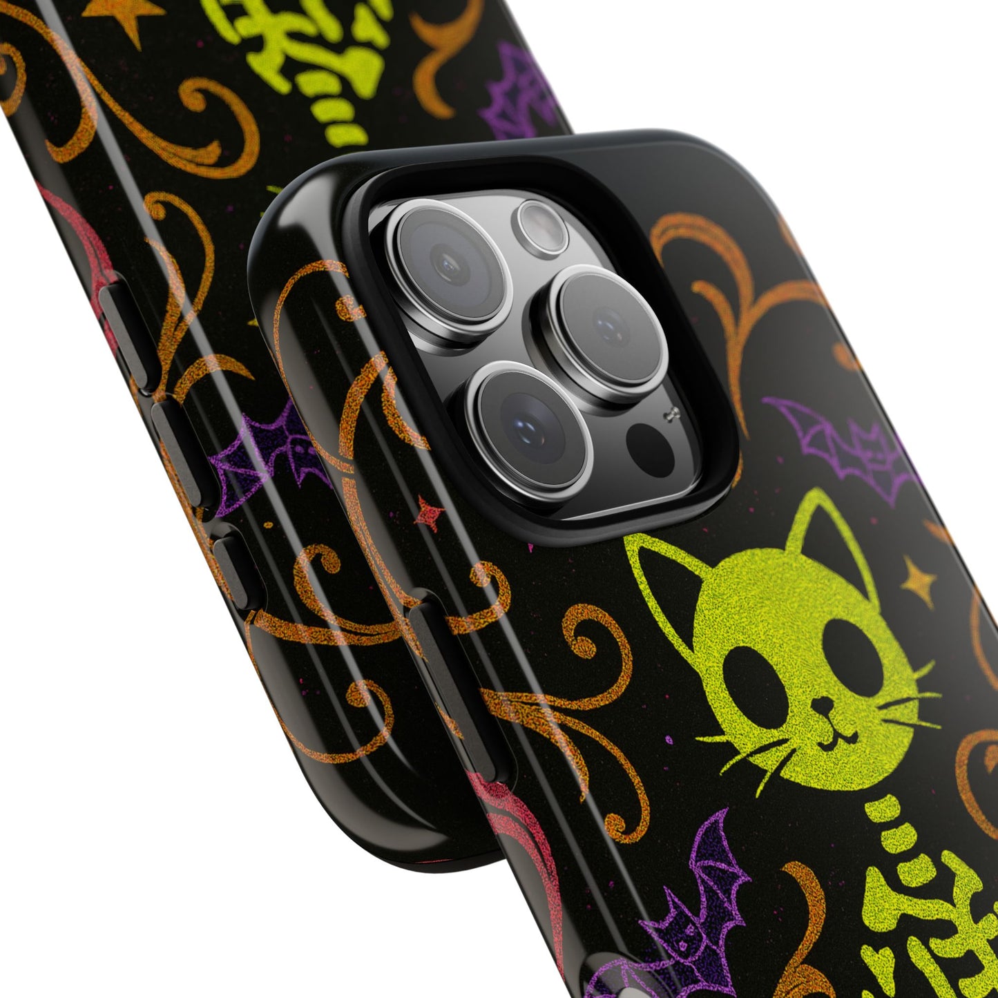 Halloween Cat Skeleton Phone Case Cute Spooky Neon iPhone Samsung Pixel Case