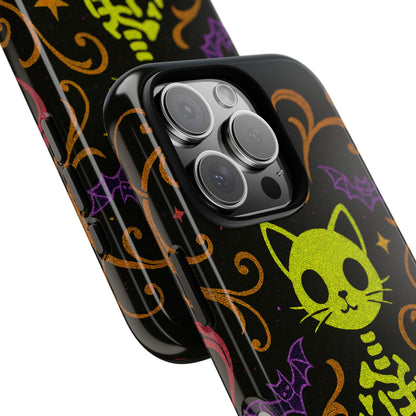 Halloween Cat Skeleton Phone Case Cute Spooky Neon iPhone Samsung Pixel Case