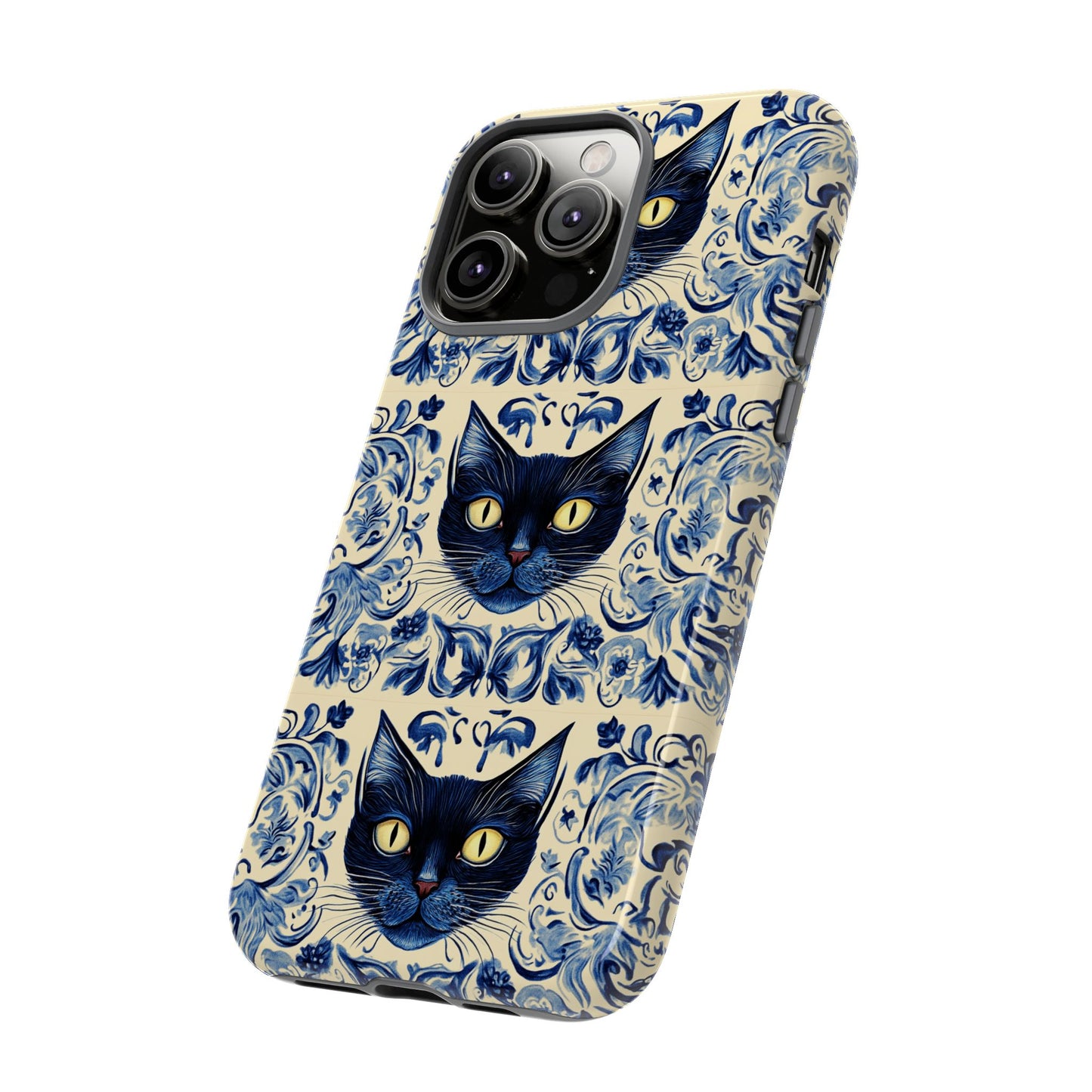 Tough Phone Cases - Mediterranean Tile Motif With Blue Cats