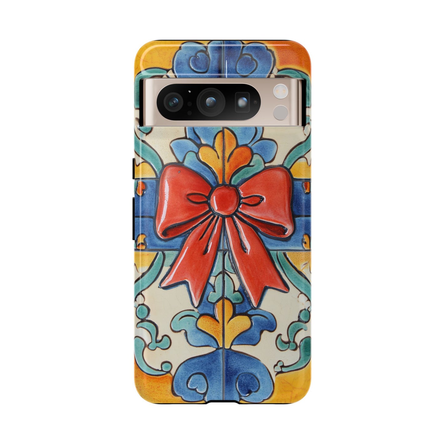 Colorful Bow Phone Case Portuguese Tile Floral iPhone Samsung Pixel Case