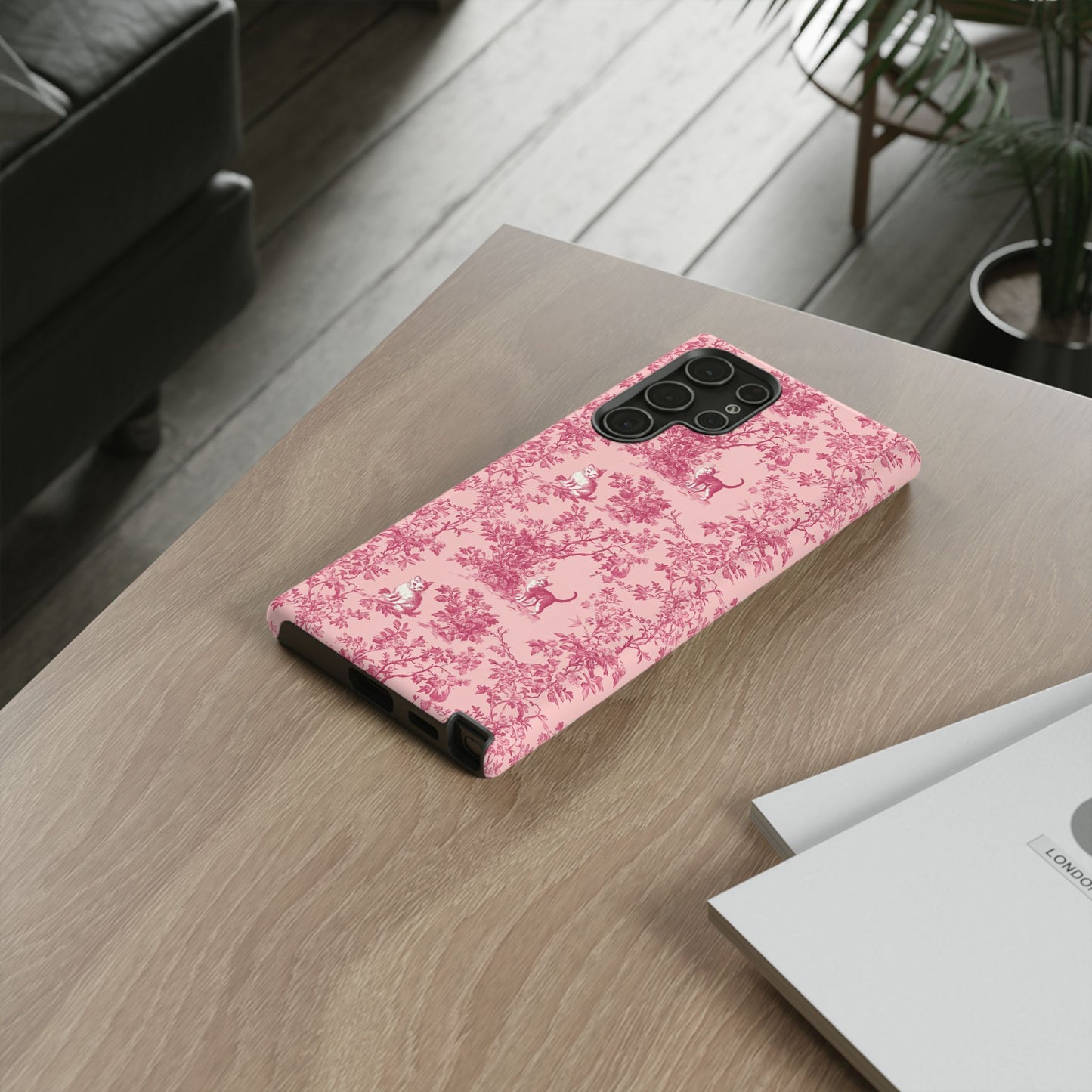 Tough Phone Cases - Cats in Pink Toile De Joyu Motif