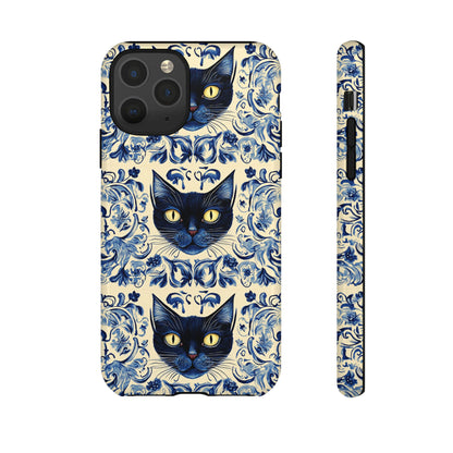 Tough Phone Cases - Mediterranean Tile Motif With Blue Cats