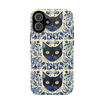 Tough Phone Cases - Mediterranean Tile Motif With Blue Cats