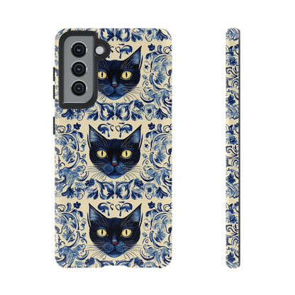 Tough Phone Cases - Mediterranean Tile Motif With Blue Cats