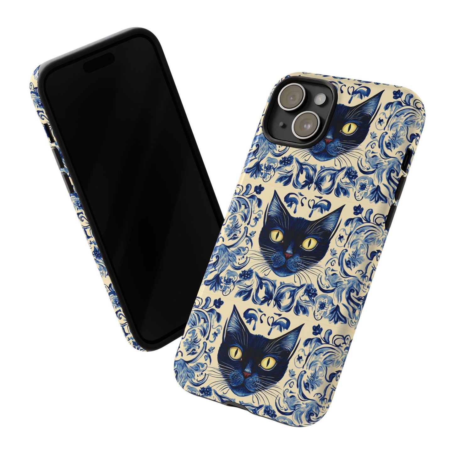 Tough Phone Cases - Mediterranean Tile Motif With Blue Cats