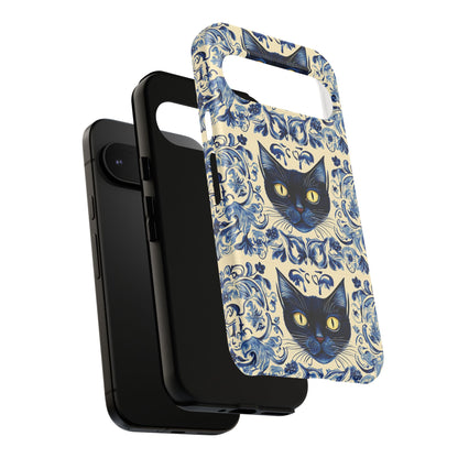Tough Phone Cases - Mediterranean Tile Motif With Blue Cats
