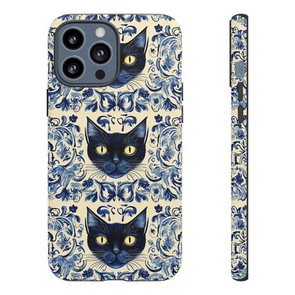 Tough Phone Cases - Mediterranean Tile Motif With Blue Cats
