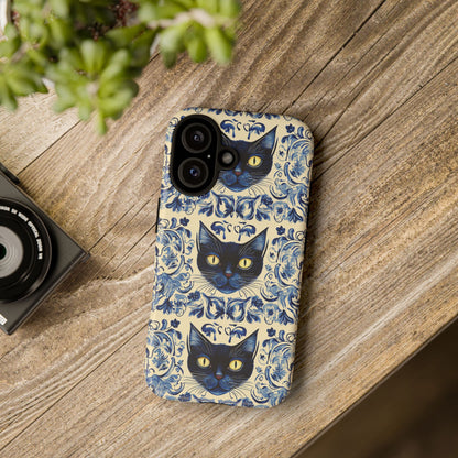 Tough Phone Cases - Mediterranean Tile Motif With Blue Cats