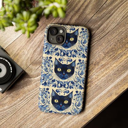 Tough Phone Cases - Mediterranean Tile Motif With Blue Cats