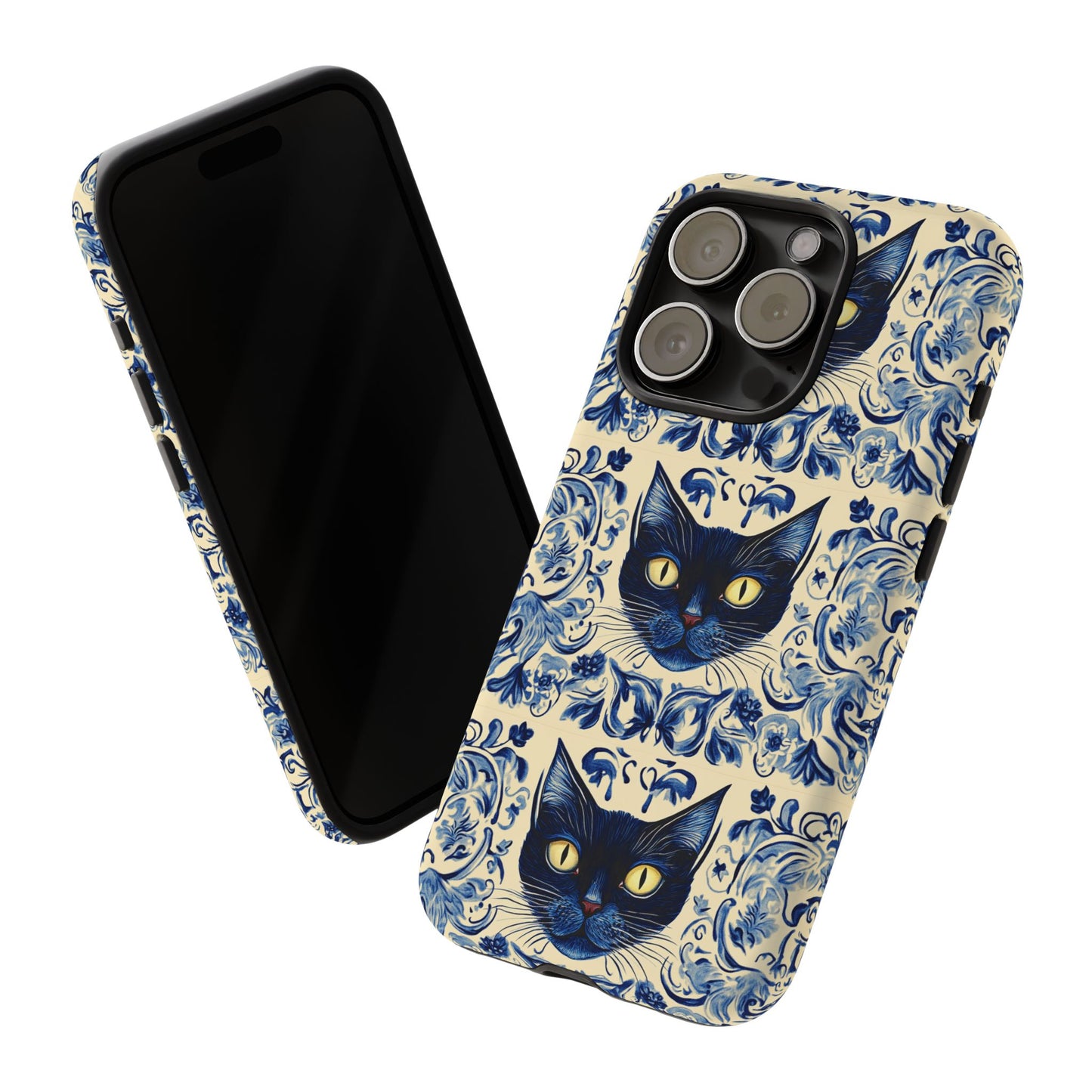 Tough Phone Cases - Mediterranean Tile Motif With Blue Cats