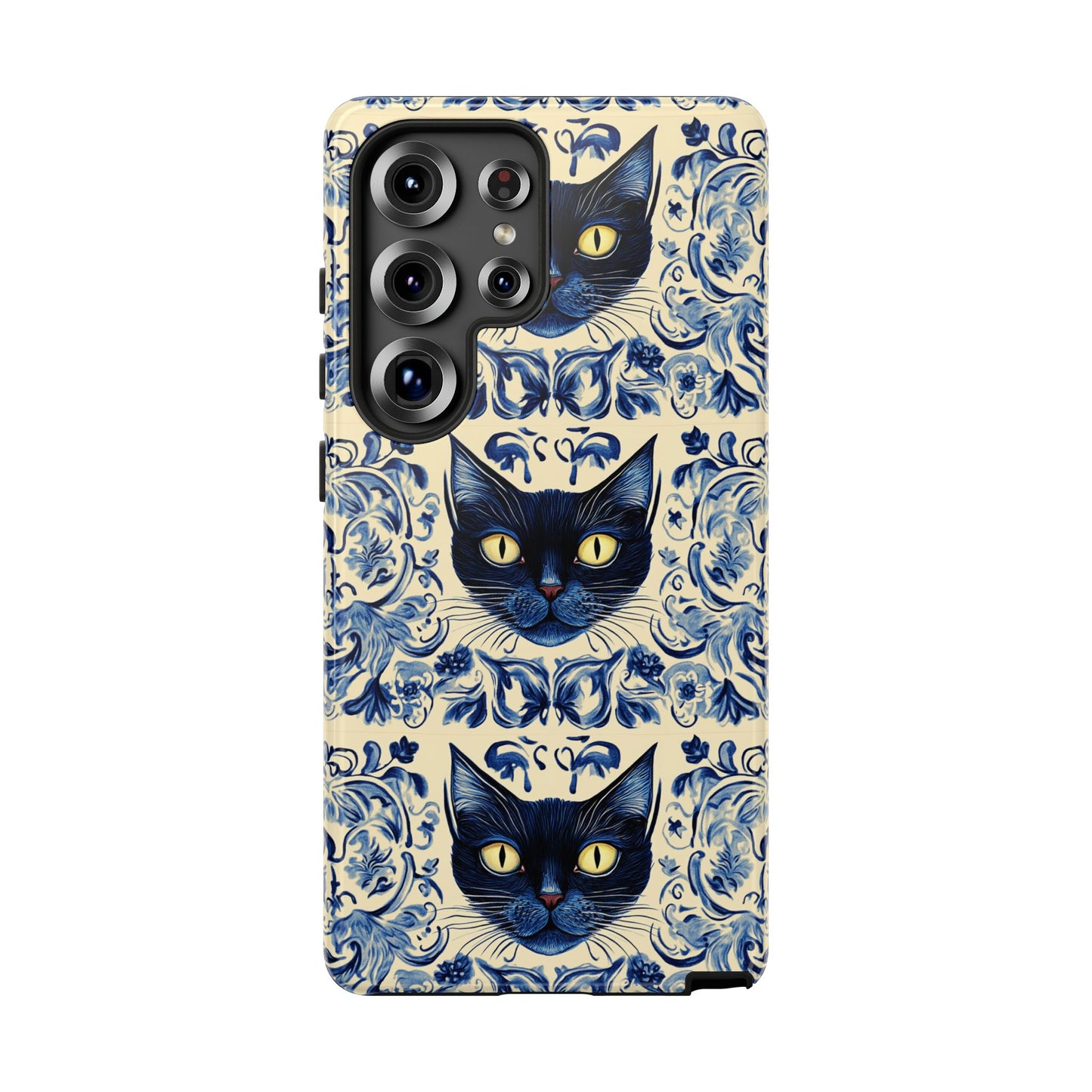 Tough Phone Cases - Mediterranean Tile Motif With Blue Cats
