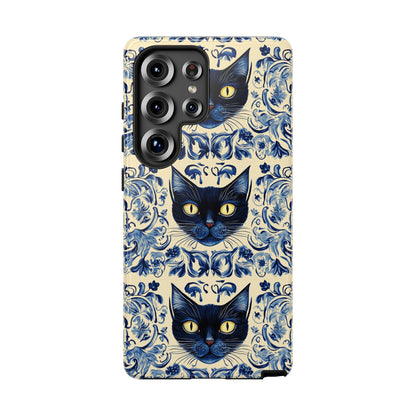 Tough Phone Cases - Mediterranean Tile Motif With Blue Cats
