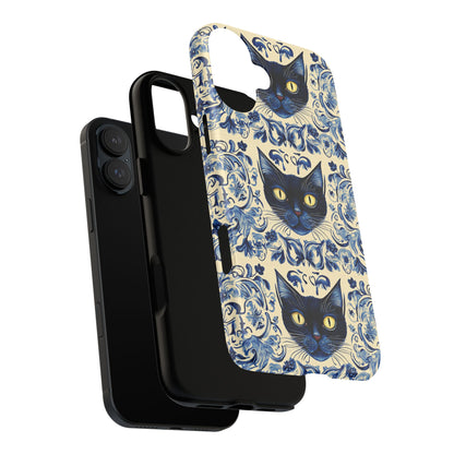 Tough Phone Cases - Mediterranean Tile Motif With Blue Cats