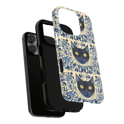 Tough Phone Cases - Mediterranean Tile Motif With Blue Cats