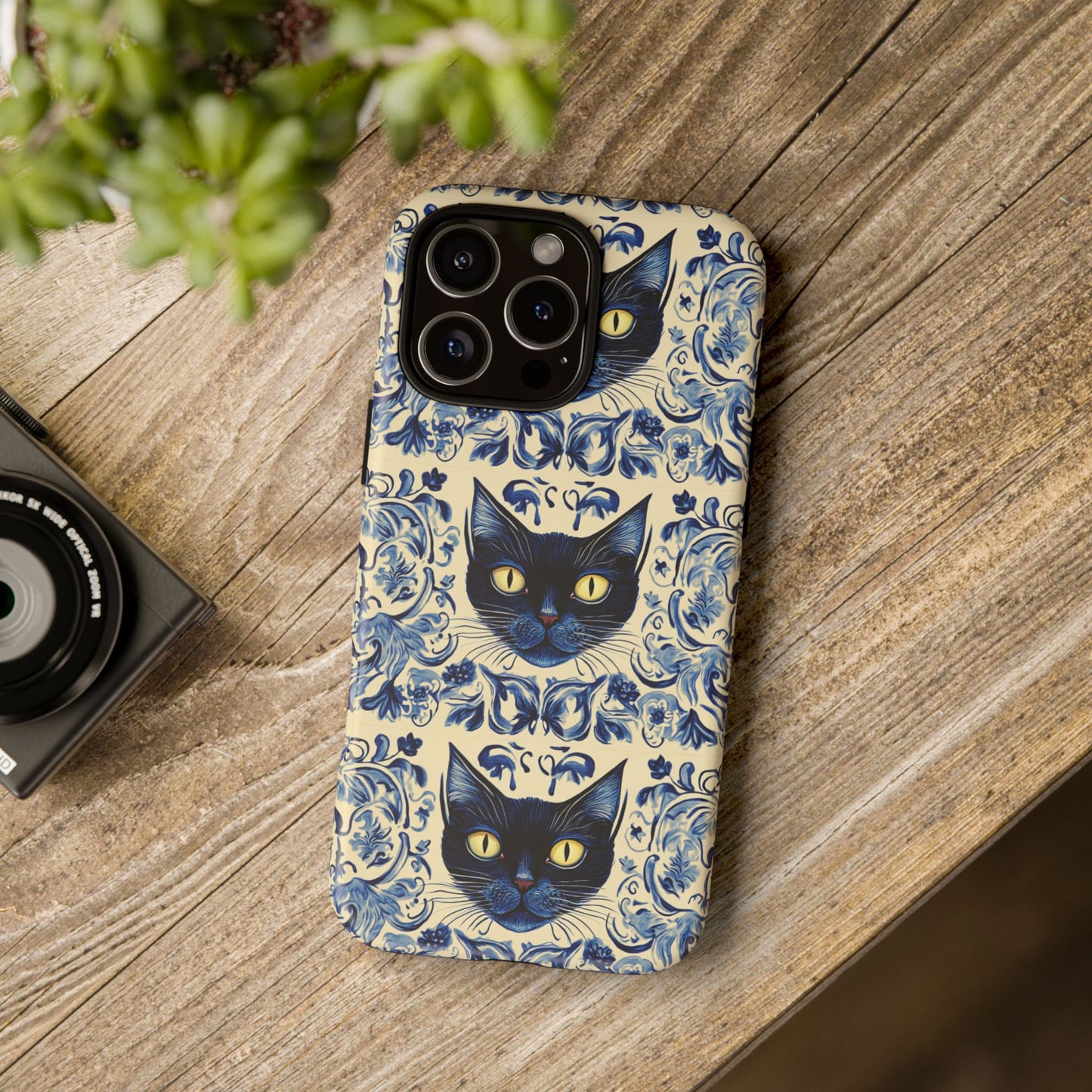 Tough Phone Cases - Mediterranean Tile Motif With Blue Cats