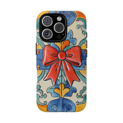 Colorful Bow Phone Case Portuguese Tile Floral iPhone Samsung Pixel Case