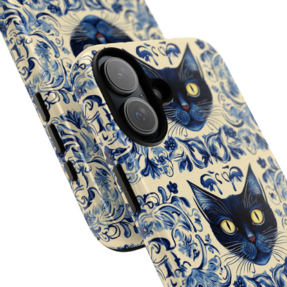 Tough Phone Cases - Mediterranean Tile Motif With Blue Cats