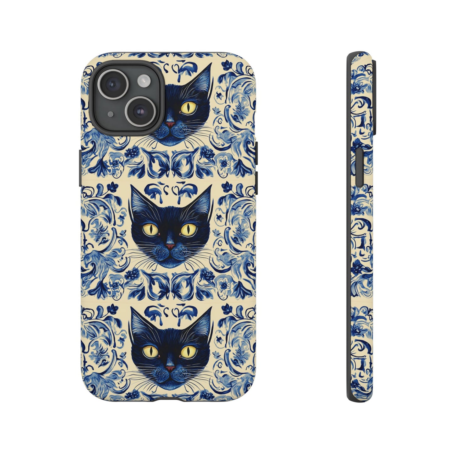 Tough Phone Cases - Mediterranean Tile Motif With Blue Cats